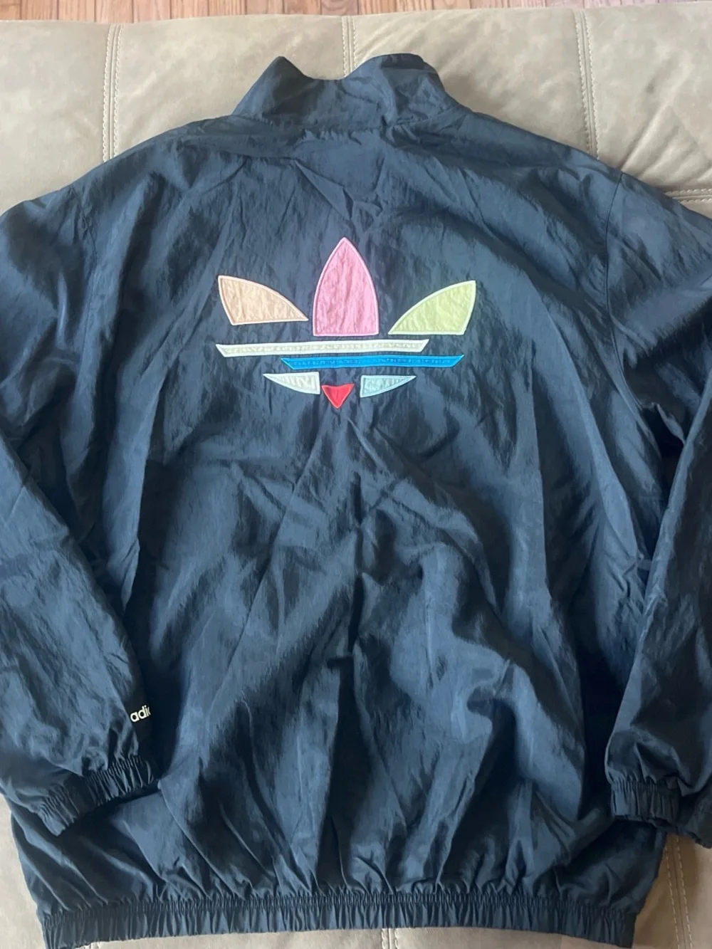 adidas Black Windbreaker Jacket with Small Multicolor Trefoil Accents